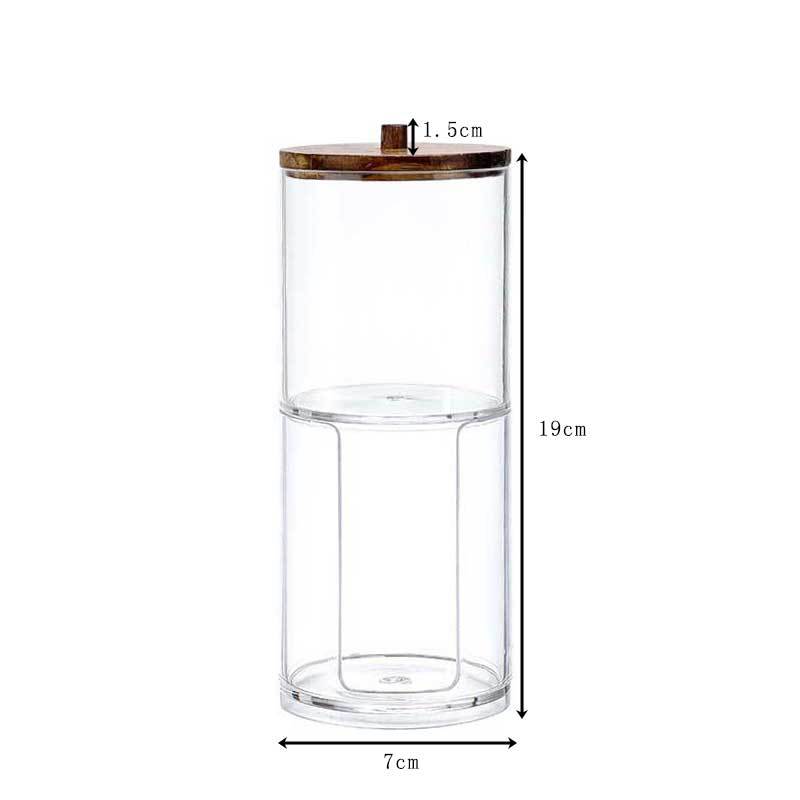 Caja de almacenamiento acrílica con tapa de bambú, organizador transparente para bastoncillos y cosméticos