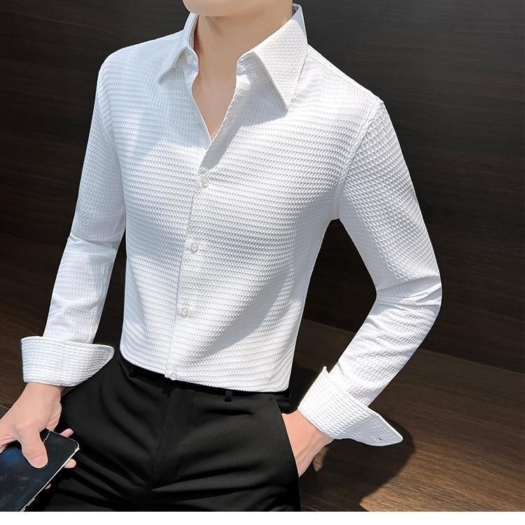 Men's shirt long sleeve high-grade new waffle spring and autumn high-end fashion French business shirt men's clothing