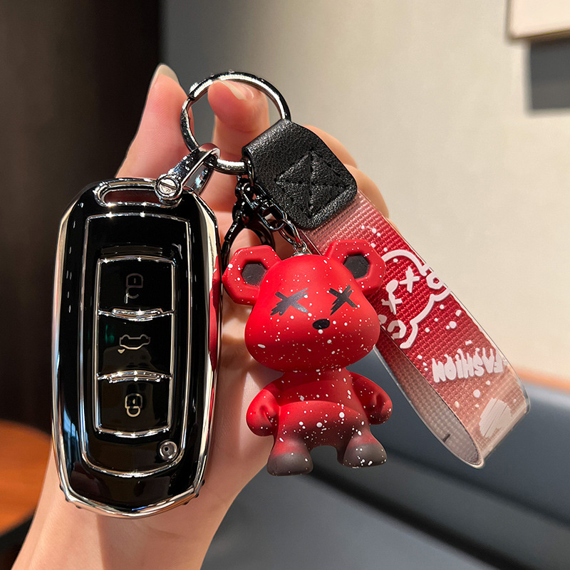 Geely A-스마트 3 키 [싱글 쉘 블랙] + 레드 폭력 곰 펜던트