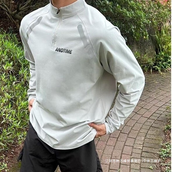 Cross-Border Men's Clothing Men's T-Shirt Long-Sleeved Zipper T-Shirt Urban Outdoor Sports Fitness Running Basketball Training Cycling