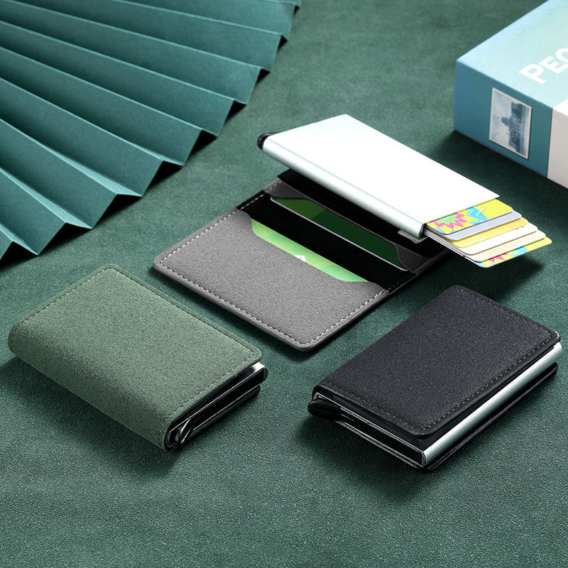 Unisex Aluminum Card Holder RFID Blocking Automatic Ejector Short Buckle Anti-Theft And Anti-Demagnetization Metal Wallet For Men And Women_voghion.com