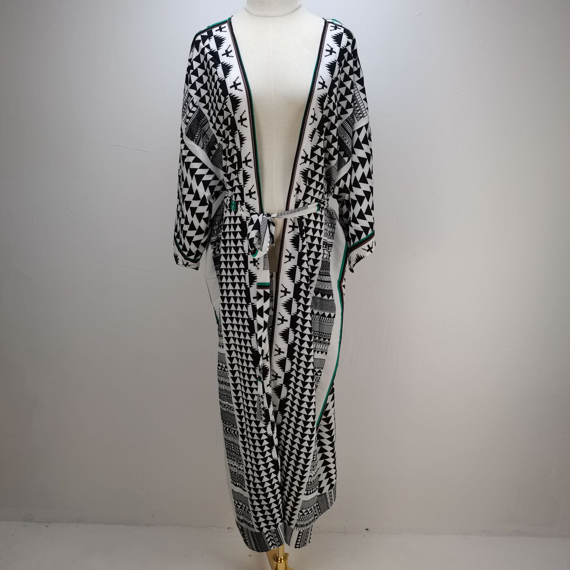 Europa y América kimono cardigan suelta más cinturón playa ropa de protección solar vacaciones bikini blusa 1D45