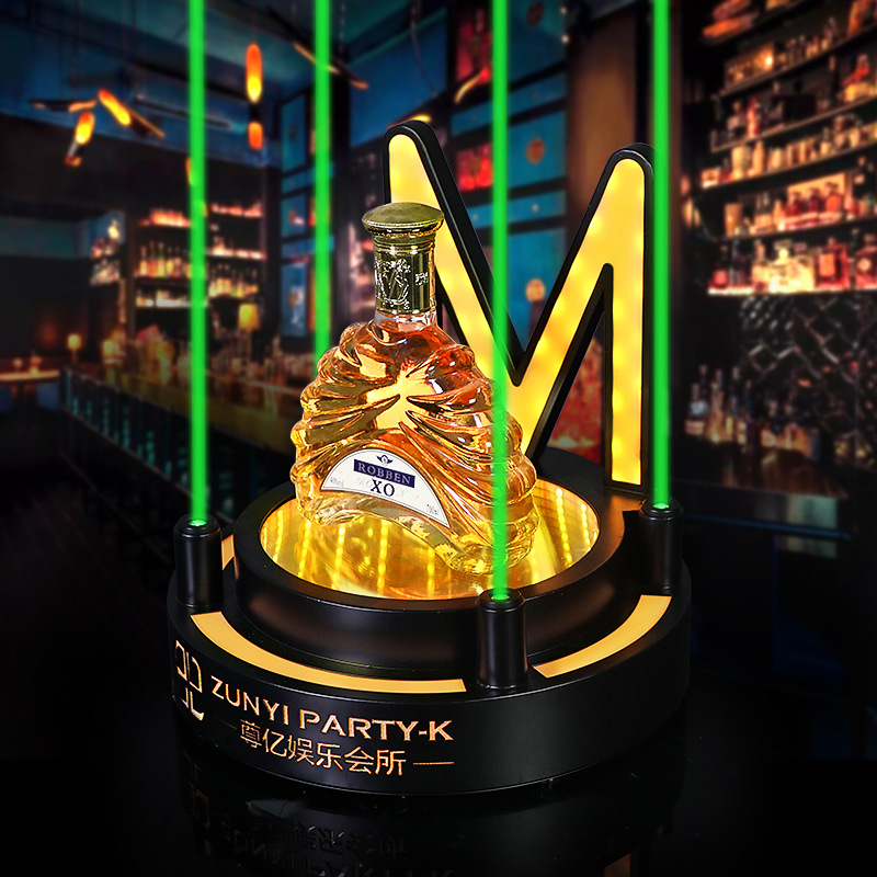酒吧激光酒座M字镜面深渊金属铁艺洋酒XO香槟展示架KTV发光摆台
