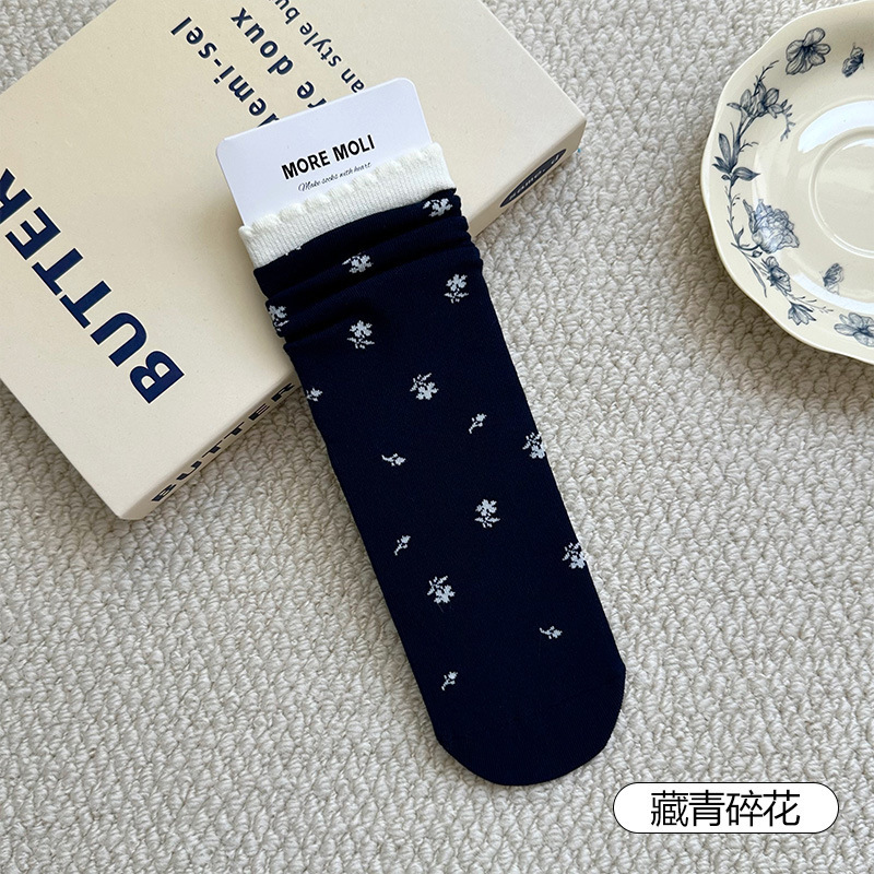 花边堆堆袜子女棉质吸汗透气弹力中筒袜亲肤舒适ins潮诸暨袜子|undefined