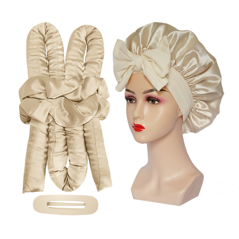 国境を越えたアマゾンの売れ筋サテンレイジーノンヒートヘアアイロンコンビネーションセットスリーピングキャップリボンスカーフセット|undefined