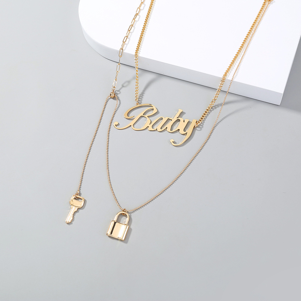 New Niche Lock Key Clavicle Chain Fashion Baby Letter Multi-layered Necklace Accessories display picture 3