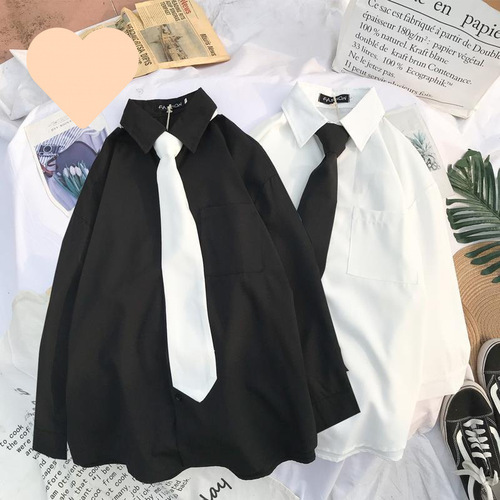 Women's Loosefit White Collared Shirt, Korean Style, Hong Kong Style, Retro Long Sleeve Outerwear, Women's New Design