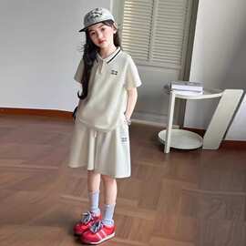 女童中大童夏季polo衫短袖短裤套装韩版休闲洋气儿童夏装两件套