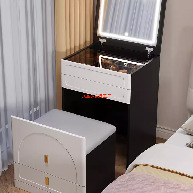 Cream Style Flip Dresser Bedroom Simple Modern Popular 50cm Bedside Table Integrated Small Apartment Makeup Table Wood