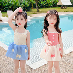 Children's one-piece swimsuit for girls, summer 2023 new cute balloon dress princess bow tie for little kids vacation swimwear
