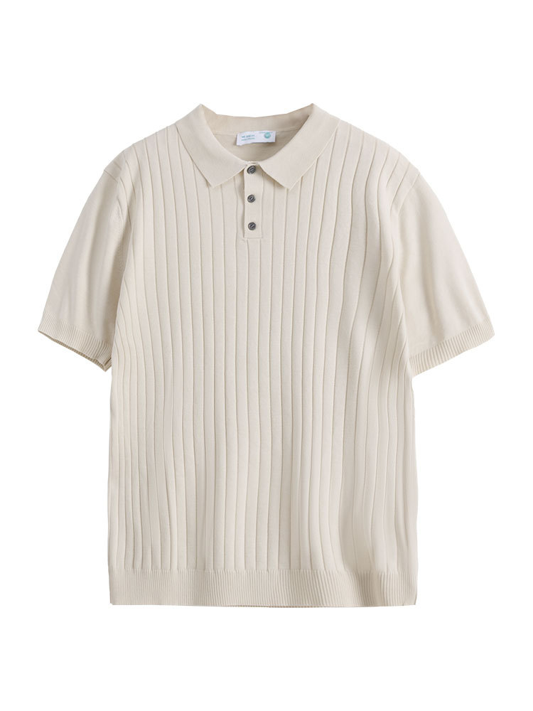 Polo de hielo de punto para hombres, verano, cuello de manga corta, camiseta de cuello antiarrugas de negocios casuales, camiseta de cuello transpirable para hombres