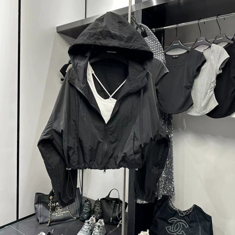 Дизайн летней куртки, oversized дышащий ветровка с солнцезащитной защитой для отдыха, белый/серый/черный