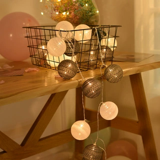 LED гирлянда из cottonball, тёплый белый свет, питание от батарей или сетевой, 4/6 см, длина 2–3 м, 10/20 головок