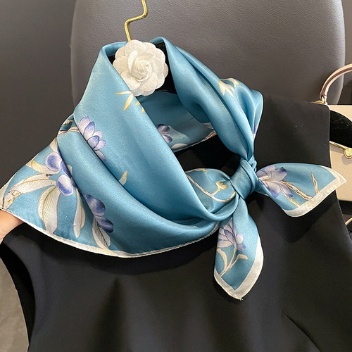 Magnolia spring and autumn fashionable silk square scarf for women 53 printed Korean style decorative scarf mulberry silk scarf scarf neck protector
