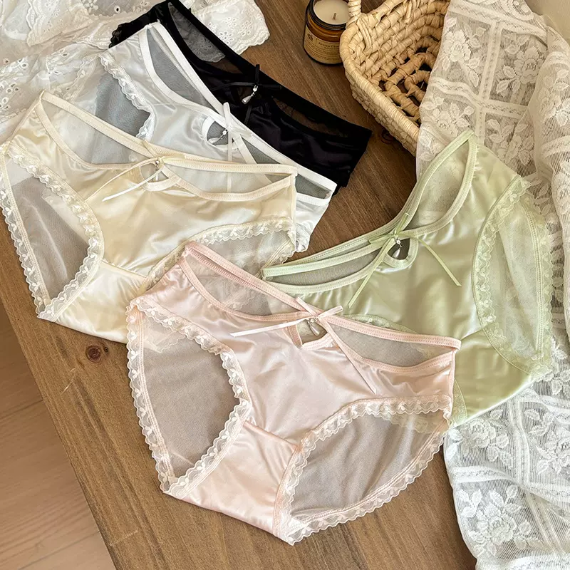 纯欲网纱~性感微透美腰交叉纯棉裆部女士内裤法式舒适透气三角裤