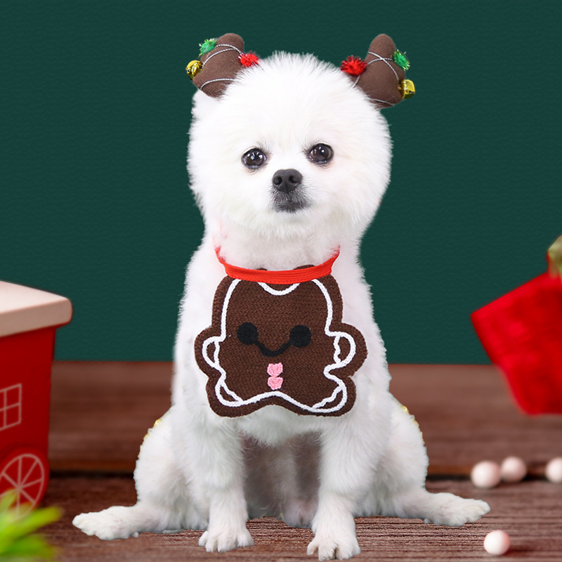 INS nueva Corea del Sur Navidad alces pastel de caramelo nieve tesoro perro babero mascota saliva toalla gato perro bufanda