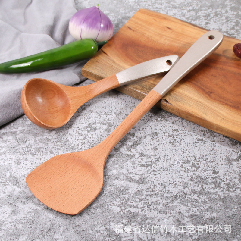 Espátula de madera olla antiadherente espátula especial de madera mango largo pala de cocina al por mayor hogar de madera utensilios de cocina traje letras generación