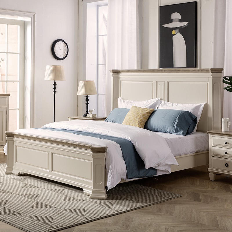 American bed master bedroom double bed solid wood Villa large apartment high-end luxury log furniture retro elegant wedding bed