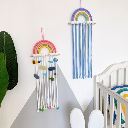 INS Decorative Nordic Style Braided Rainbow Hair Ball Children's Hairpin Hair Accessory Storage Belt Headwear Organizer Belt Organizer Rack