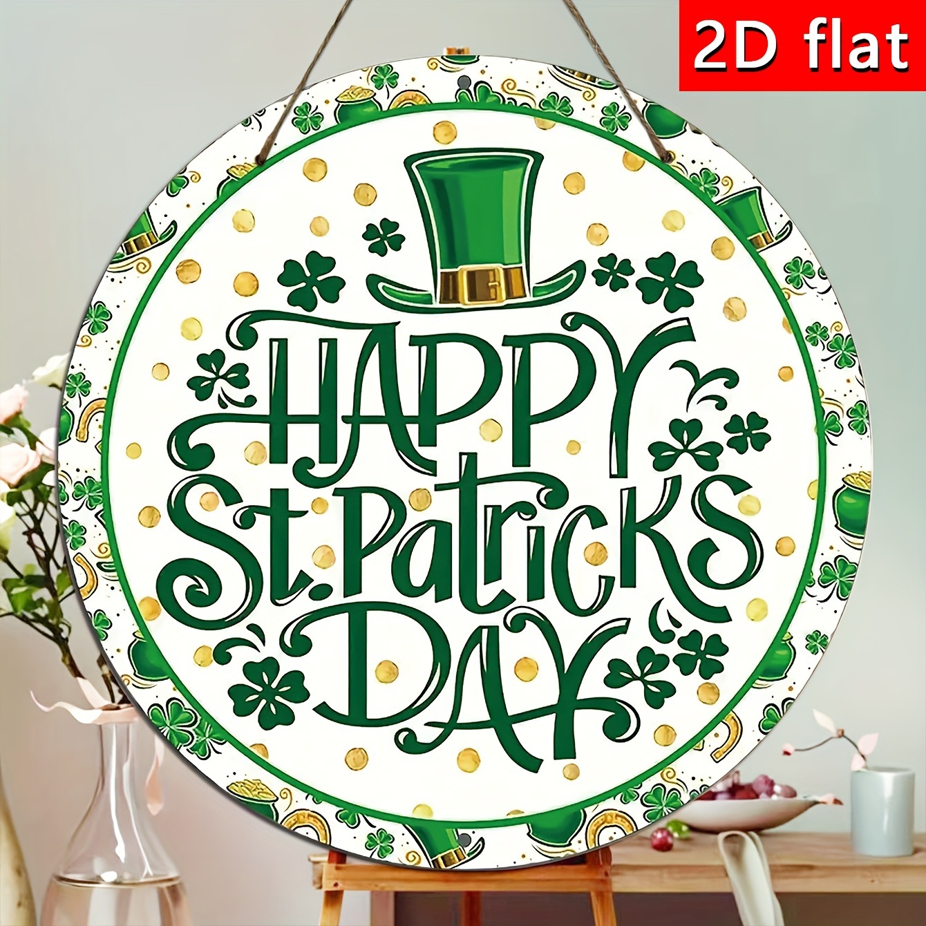 Colgar una placa de madera con el tema de San Patricio y adornos, decoración de porche de la casa de madera
