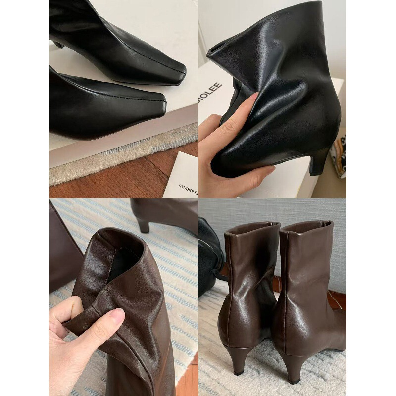 牛皮版~葡萄ma同款增高6.5cm短靴法式方头细跟瘦瘦靴女短筒踝靴|undefined