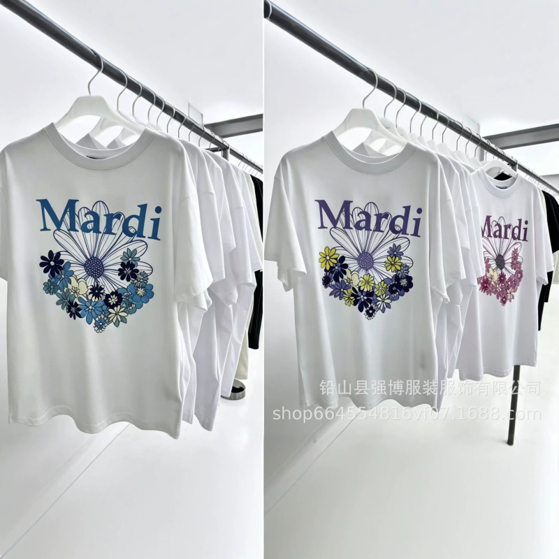 Factory Direct Supply Clothing Spring and Summer Style Mardi Korean Style Floral Daisy Letter Print Round Neck Short-Sleeved T-Shirt with Letters
