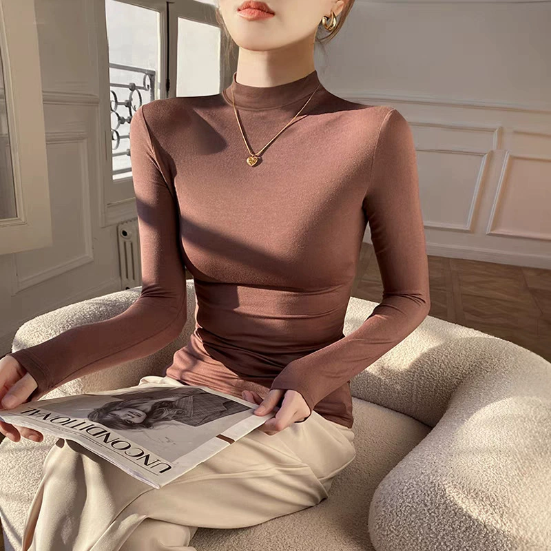 Fitted Thin Turtleneck Top, Long Sleeve, Autumn Lightweight, High Collar