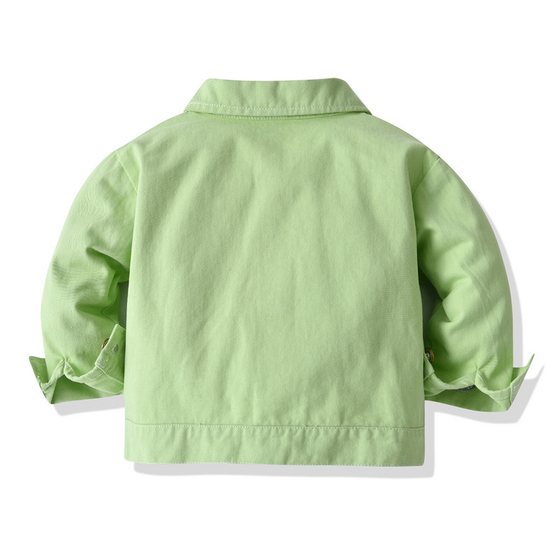Primavera y otoño chaqueta de moda verde fluorescente 2025 rebeca de solapa para niños chaqueta de mezclilla corta de manga larga comercio exterior ropa para niños