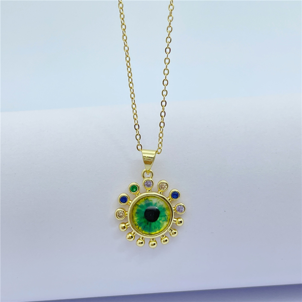 Retro Devilu0027S Eye Flower Copper Enamel Opal Zircon Pendant Necklace