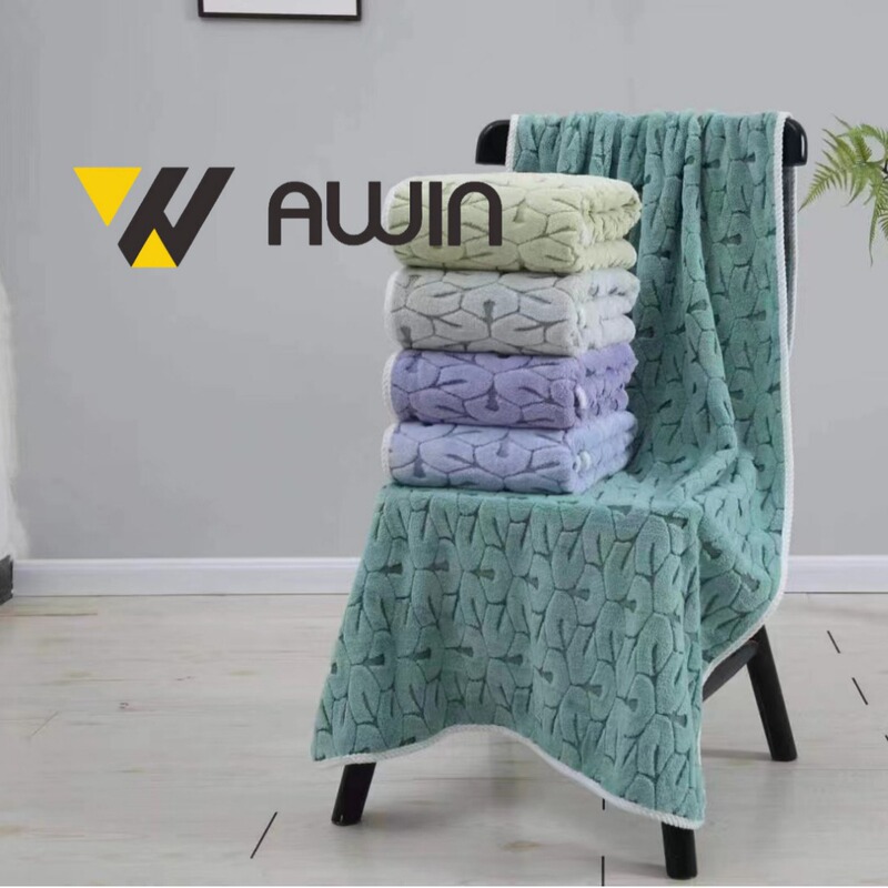 Awin Spot Quick Delivery New Jacquard Coral Velvet Bath Towel Texture Water-Absorbent Quick-Drying Household High and Low Wool Soft and Thickeneded