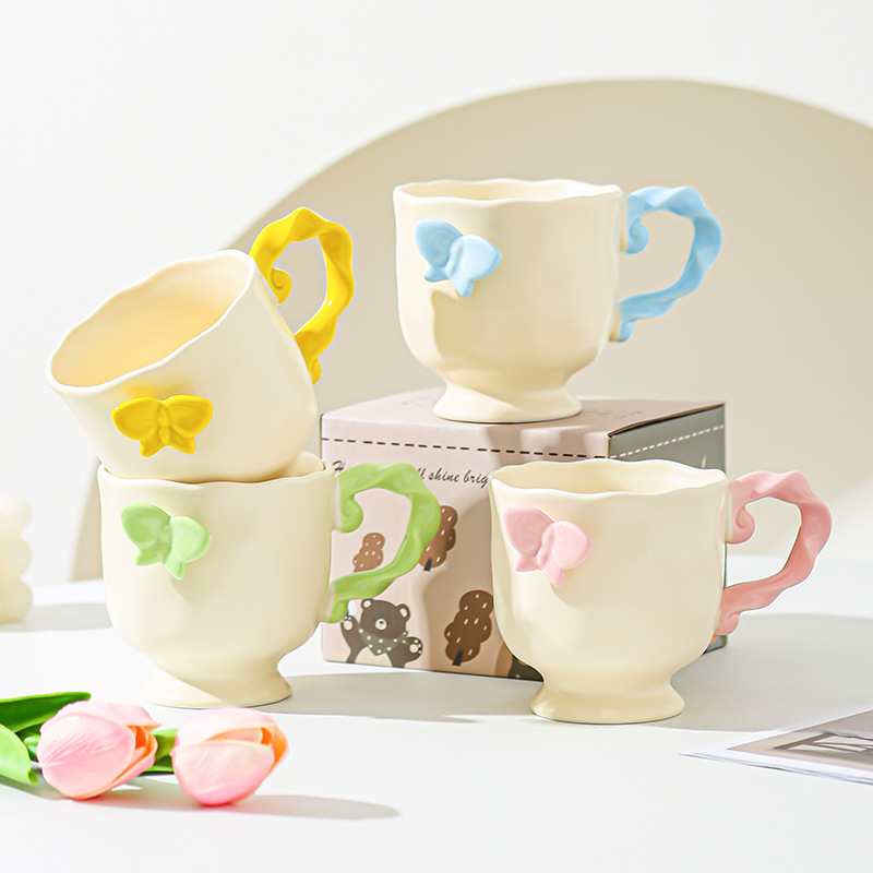 Inswind Dream Butterfly Taza de café de pies altos para niñas de oficina desayuno taza de leche regalo de cumpleaños