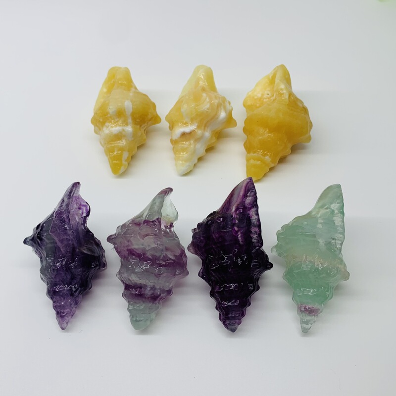 天然水晶多种材质原石雕刻海螺水晶小摆件供应 图 5