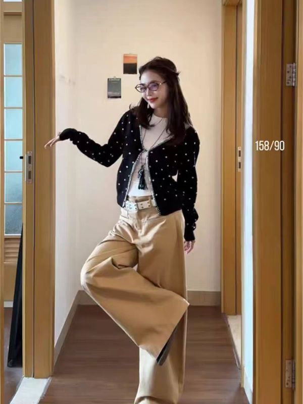 韩系波点长袖针织开衫女秋季2025新款修身显瘦气质复古百搭毛衣潮|undefined
