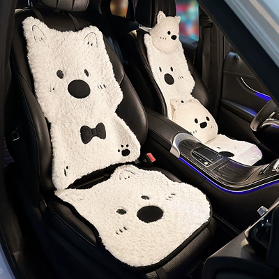 New West Highland Car Seat Cushion Winter Stuffed Thickened Car Seat Cushion Cute Cartoon Car Interior Accessories