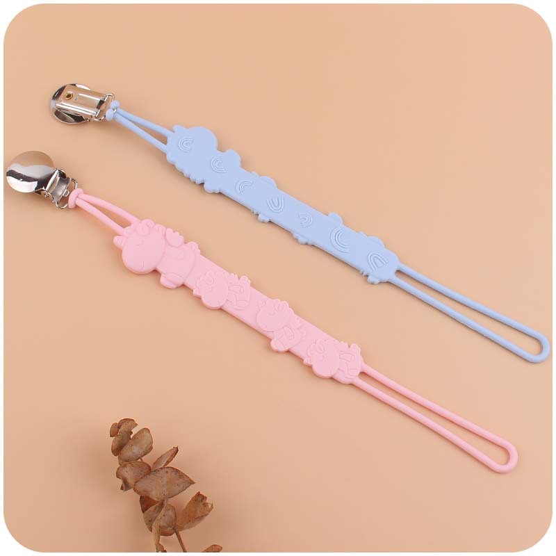 Nuevo bebé suministros ronda chupete de hierro clip calmante bebé unicornio suave Cadena de chupete de silicona cadena anti-gota