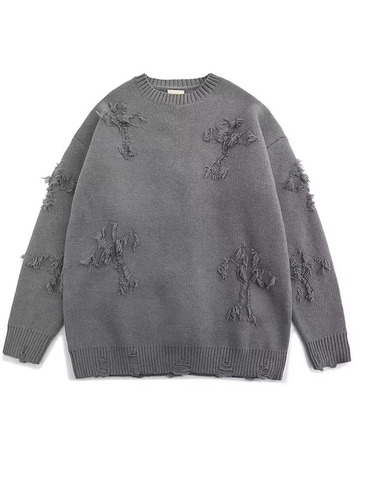 Japanese retro solid color knitted sweater with a round collar for…