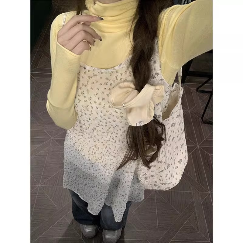 叠穿纱裙罩裙碎花吊带洋装女秋季新款宽松罩衫背心裙两件套