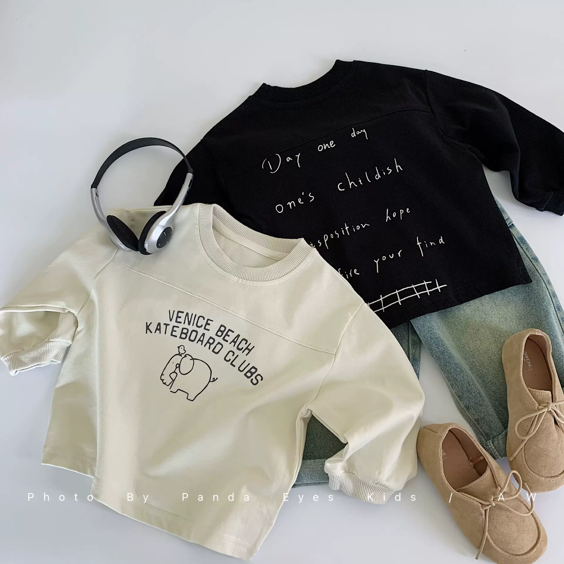 bora韩国童装男童T恤2025新款洋气儿童秋装长袖T恤女童上衣潮酷装