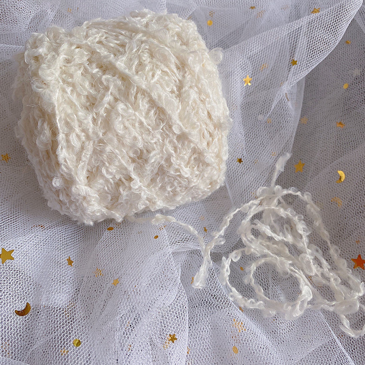 羊毛圈圈线手工玩偶头发线耳机套小羊卷毛圈圈线米白色密圈圈辅料