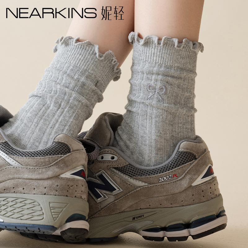 Women's Pure Cotton Summer Thin Embroidered Miu Series Sweat-Absorbent Breathable Antibacterial Deodorant Lace Mid-Tube Socks Zhuji Socks