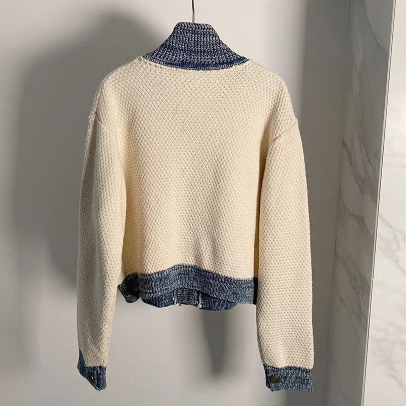 Damenbekleidung schicke modische Kontrastfarbkante altersreduzierende kleine Duftart Mischfarben-Strickjacke 2024 neue Artjacke_voghion.com