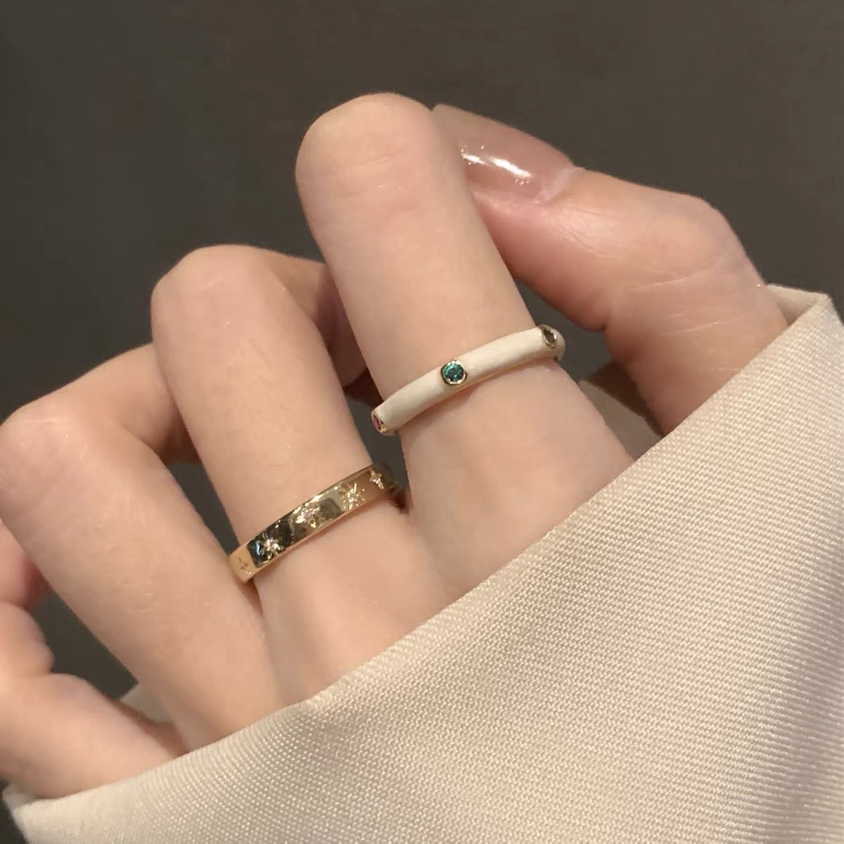 European and American French-Style Lazy Enamel Ring Set for Women, Niche Design, Light Luxury, Vintage Index Finger Ring