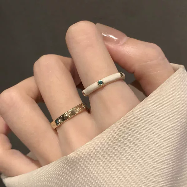 European and American French-Style Lazy Enamel Ring Set for Women, Niche Design, Light Luxury, Vintage Index Finger Ring
