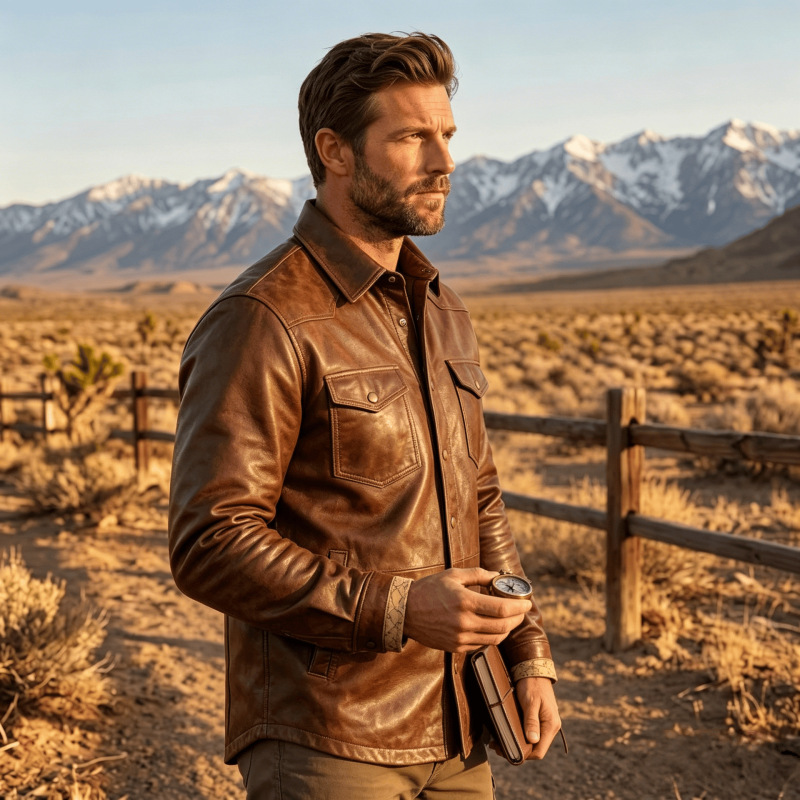 Cross-Border Exclusive Supply of American Retro Workwear Leather Jackets for Men, with a Turn-Down Collar, Single-Breasted, Casual Biker Style Pu Jacket