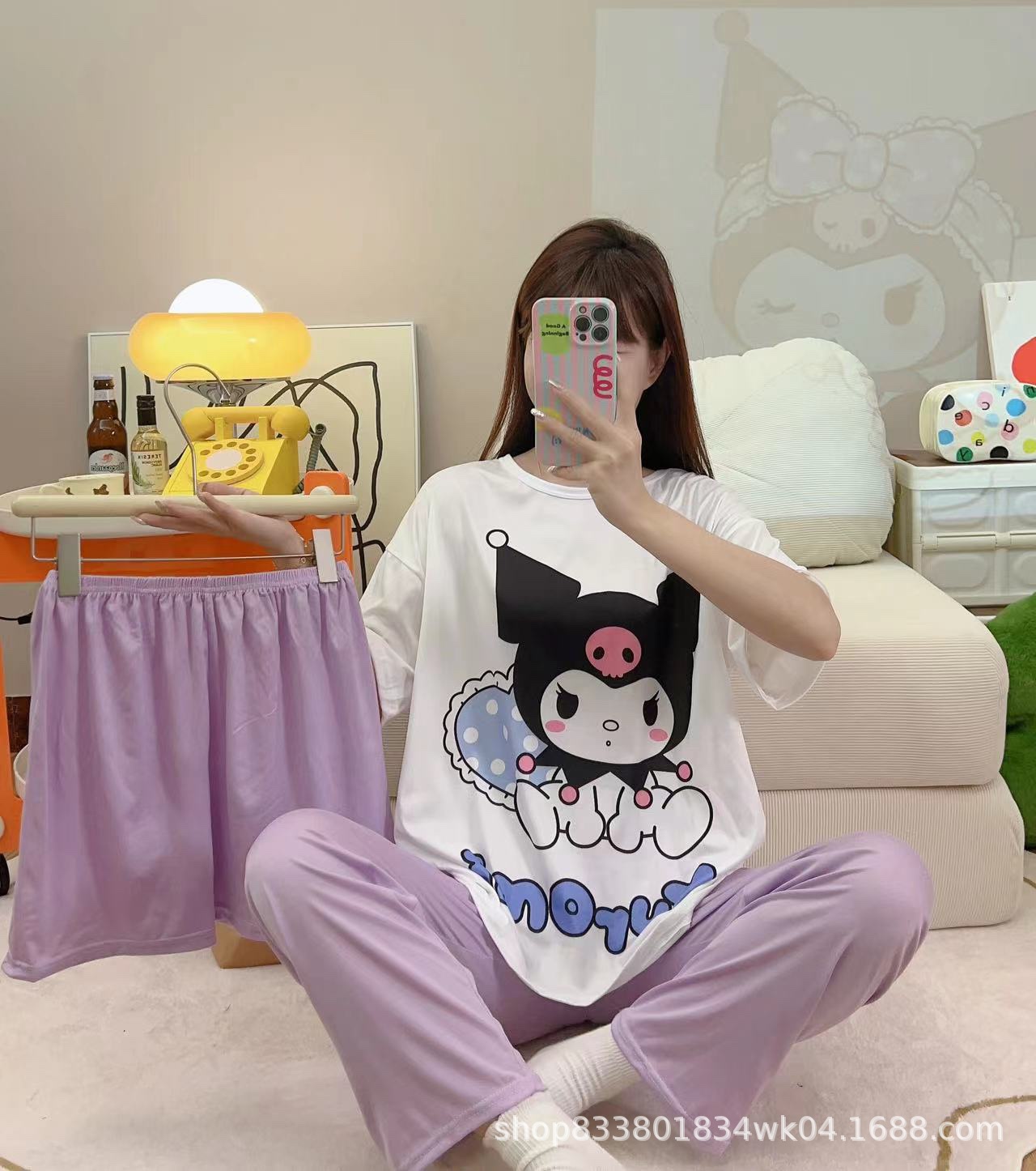 Pijamas transfronterizos de leche de verano pantalones de manga corta tres piezas de dibujos animados lindos ropa de hogar de comercio exterior de labu