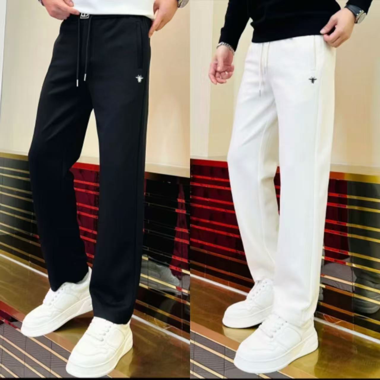 Autumn 2025 New Bee Embroidery Casual Pants Men's High-End Trendy Versatile Drape Straight Pants Comfortable Long Pants