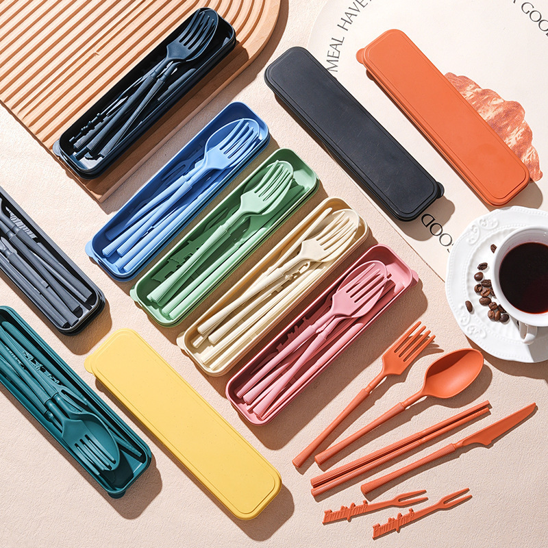 Cross-Border Wheat Straw Cutlery Set Portable Tableware Set Steak Knife and Fork Fruit Fork Spoon 7-Piece Set Cross-Border Wheat Straw Cutlery Set Portable Tableware Set Steak Knife and Fork Fruit Fork Spoon 7-Piece Set