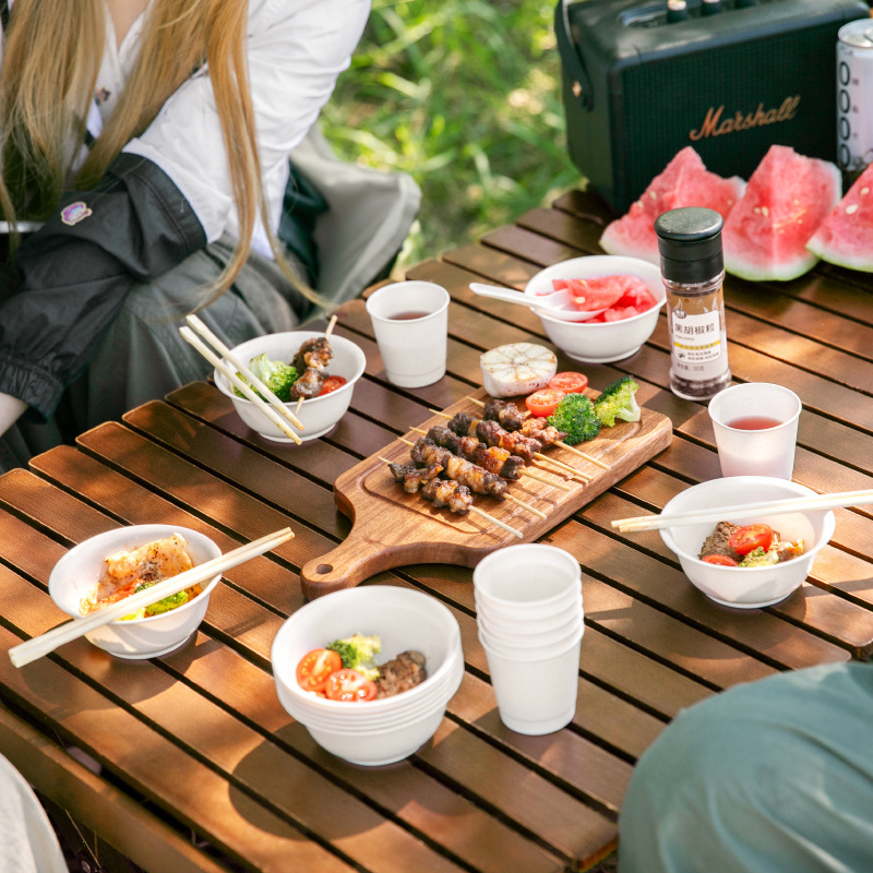 Outdoor Disposable Tableware Travel Picnic Camping Barbecue Party Home High-Value Rice Husk Dishes and Plates Set