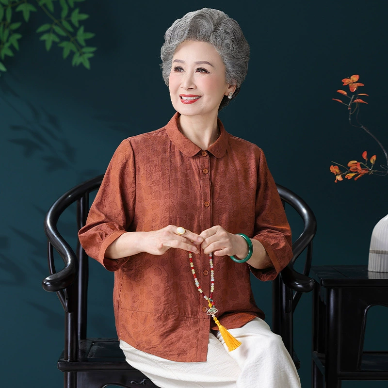 Летние рубашки для женщин среднего и пожилого возраста 2025, новая одежда для бабушек, тонкие хлопковые рубашки с отворотами для пожилых дам и женщин старшего возраста