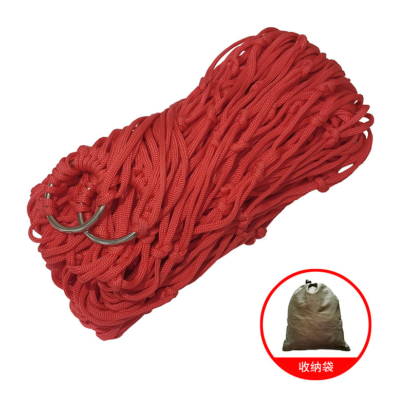 户外室内吊床尼龙绳网状双人带木棒棉线单人帆布加粗棉绳网兜吊床|undefined